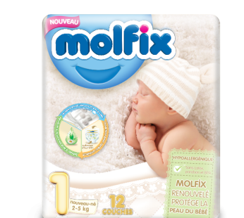 Couches bébé Molfix – N1 – nouveau-né – 12pcs