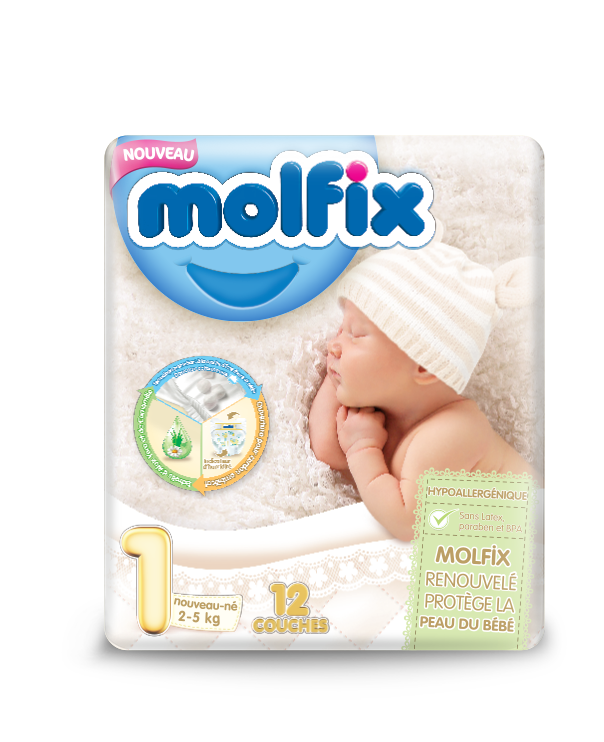 Couches bébé Molfix - N1 - nouveau-né - 12pcs - Courses Net