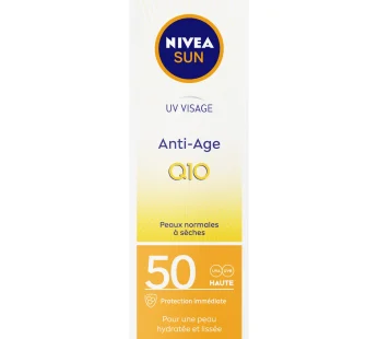 Crème solaire Nivea Sun – anti-âge – Q10 – SPF 50 – Peaux normales à sèches – 50ml
